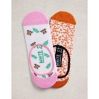 White Stuff 2 Pack Cotton Rich Leopard Trainer Socks Orange Mix