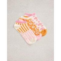 White Stuff 3 Pack Cotton Rich Patterned Trainer Socks Pink Mix