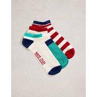 White Stuff 3 Pack Striped Rib Cotton Rich Trainer Socks White Mix