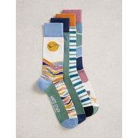 White Stuff 4 Pack Beach Holiday Cotton Rich Socks Blue Mix