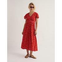 Seasalt Cornwall Pure Cotton Floral V-Neck Midi Waisted Dress Red Mix