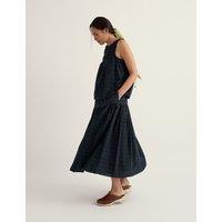 Seasalt Cornwall Cotton Rich Checked Midi A-Line Tiered Skirt Navy
