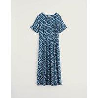 Seasalt Cornwall Floral Round Neck Midi Waisted Dress Teal Mix
