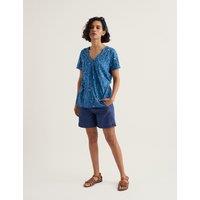Seasalt Cornwall Cotton Modal Blend Floral Top Blue Mix