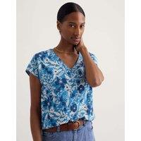 Seasalt Cornwall Pure Cotton Floral Top Blue Mix