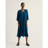 Seasalt Cornwall Pure Linen V-Neck Midi Shift Dress Teal