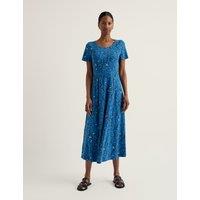 Seasalt Cornwall Cotton Rich Floral Midi Waisted Dress Blue Mix
