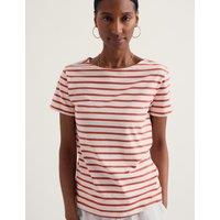 Seasalt Cornwall Pure Cotton Striped T-Shirt Orange Mix