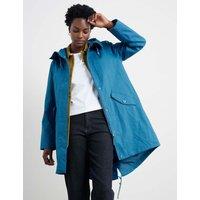 Seasalt Cornwall Linen Rich Waterproof Hooded Longline Raincoat Blue