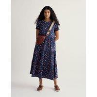 Seasalt Cornwall Pure Cotton Floral Midi Tiered Dress Red Mix