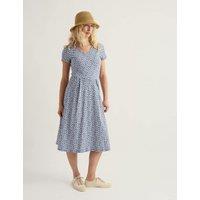 Seasalt Cornwall Cotton Rich Floral Midi T-Shirt Dress Blue Mix