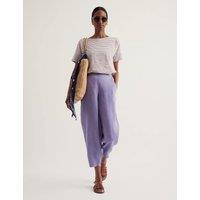 Seasalt Cornwall Pure Linen Tapered Cropped Trousers Purple