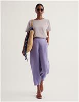Seasalt Cornwall Pure Linen Tapered Cropped Trousers Purple