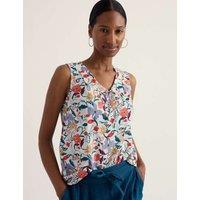 Seasalt Cornwall Pure Cotton Floral V-Neck Tie Detail Top Multi