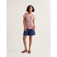 Seasalt Cornwall Cotton Blend Floral Pintuck Keyhole T-Shirt White Mix