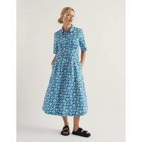 Seasalt Cornwall Pure Cotton Floral Midi Shirt Dress Blue Mix