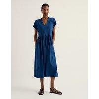 Seasalt Cornwall Cotton Rich Notch Neck Midi Waisted Dress Blue