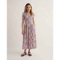 Seasalt Cornwall Cotton Rich Jersey Floral Midi Waisted Dress Multi