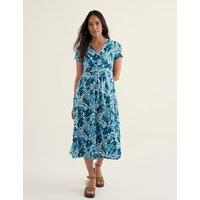 Seasalt Cornwall Pure Cotton Floral V-Neck Midi Waisted Dress Blue Mix