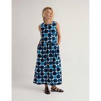 Seasalt Cornwall Pure Cotton Geometric Midaxi Waisted Dress Blue Mix
