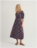 Cotton Rich Floral Notch Neck Midi Tea Dress