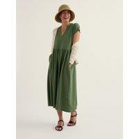 Seasalt Cornwall Cotton Rich Notch Neck Midi Waisted Dress Green