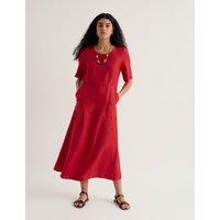 Seasalt Cornwall Pure Linen Round Neck Midi Waisted Dress Red