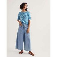 Seasalt Cornwall Pure Cotton Printed Slash Neck T-Shirt Blue Mix