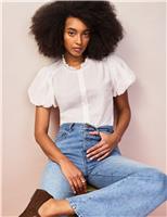RO&ZO Pure Cotton Textured Puff Sleeve Shirt White