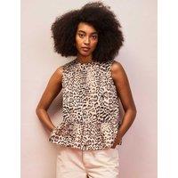 RO&ZO Pure Cotton Animal Print Peplum Top Brown Mix
