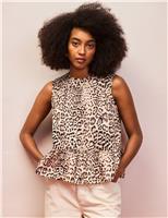 RO&ZO Pure Cotton Animal Print Peplum Top Brown Mix