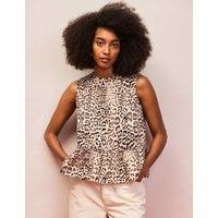 RO&ZO Pure Cotton Animal Print Peplum Top Brown Mix