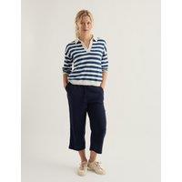 Seasalt Cornwall Striped Collared Relaxed Jumper with Linen Blue Mix