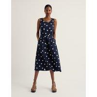 Seasalt Cornwall Pure Cotton Polka Dot Midi Skater Dress Navy Mix