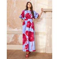 RO&ZO Cotton Rich Floral Midaxi Waisted Dress Light Blue Mix