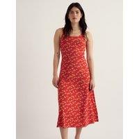 Seasalt Cornwall Cotton Rich Floral Midi Skater Dress Red Mix