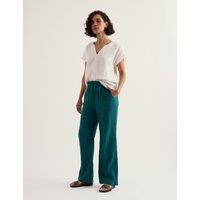 Seasalt Cornwall Pure Cotton Crinkle Wide Leg Beach Trousers Teal
