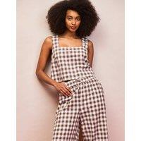 RO&ZO Cotton Linen Gingham Square Neck Vest Top Brown Mix