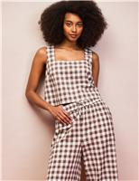 RO&ZO Cotton Linen Gingham Square Neck Vest Top Brown Mix