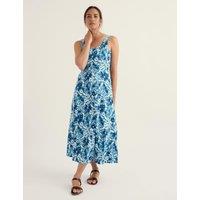 Seasalt Cornwall Cotton Rich Floral Midi Skater Dress Blue Mix