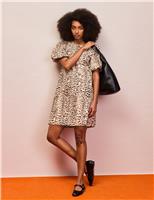RO&ZO Pure Cotton Leopard Print Mini Shift Dress Brown Mix