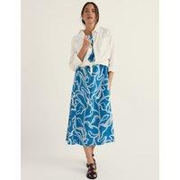 Seasalt Cornwall Pure Linen Printed Midi Skater Dress Blue Mix