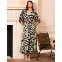 RO&ZO Lyocell Rich Animal Print Midaxi Waisted Dress Green Mix