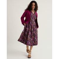 Seasalt Cornwall Pure Cotton Floral V-Neck Midi Tea Dress Navy Mix