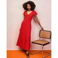 RO&ZO V-Neck Midaxi Column Dress with Linen Red