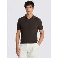 MOSS Linen Blend Knitted Polo Shirt Brown