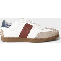 Crew Clothing Leather Lace Up Stripe Trainers White Mix
