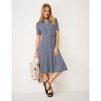 Crew Clothing Jersey Printed Knee Length Shirt Dress Navy
