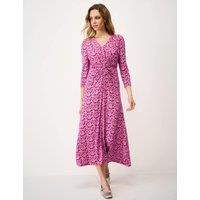 Crew Clothing Jersey Floral V-Neck Midi Skater Dress Light Pink