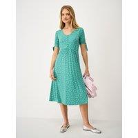 Crew Clothing Jersey Polka Dot V-Neck Tie Cuff Tea Dress Green Mix